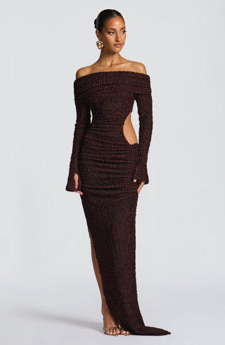 Adelphia Midi Dress - Plum Brown - Napalia