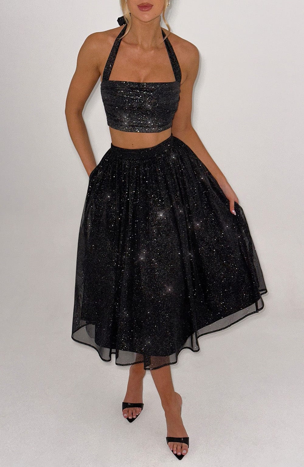 Alani Crop Top - Black Sparkle - Napalia