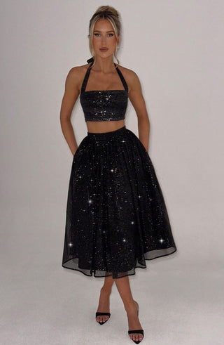 Alani Midi Skirt - Black Sparkle - Napalia