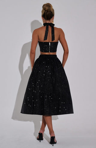 Alani Midi Skirt - Black Sparkle - Napalia