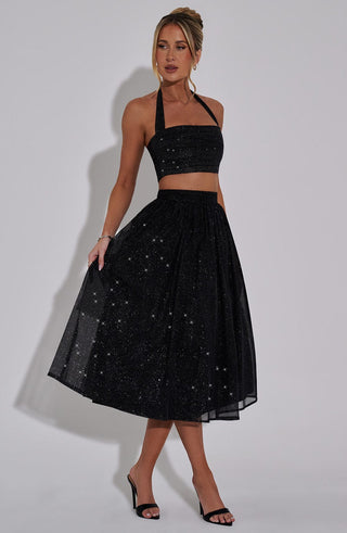 Alani Midi Skirt - Black Sparkle - Napalia