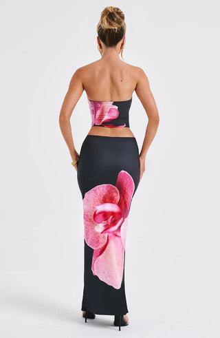 Allegra Maxi Skirt - Black Floral Print - Napalia