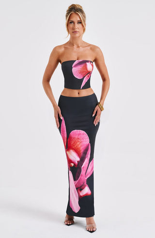 Allegra Maxi Skirt - Black Floral Print - Napalia