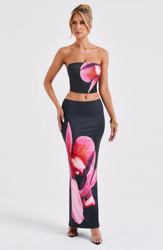 Allegra Maxi Skirt - Black Floral Print - Napalia