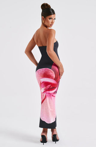 Allegra Midi Dress - Black Floral Print - Napalia