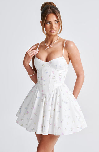 Analeigh Mini Dress - White Multi Floral Print - Napalia