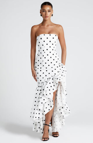 Angelina Maxi Dress - Black Polka Dot Print - Napalia