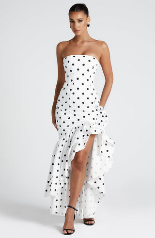 Angelina Maxi Dress - Black Polka Dot Print - Napalia