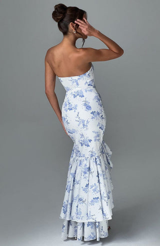 Angelina Maxi Dress - Blue Floral Print - Napalia