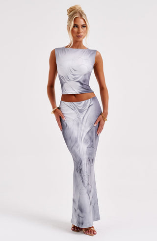 Charmayne Maxi Skirt - Grey Body Print - Napalia
